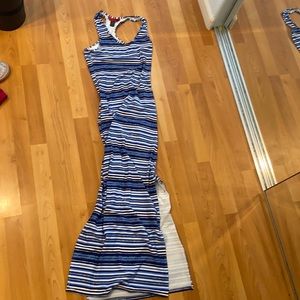 Blue Striped Slit Maxi Dress